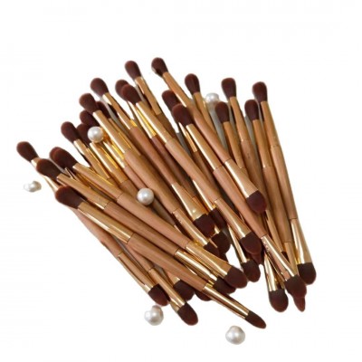 In Stock Double Sided Bamboo Handle Makeup  Brush With Logo Eyeshadow Blending Brushes